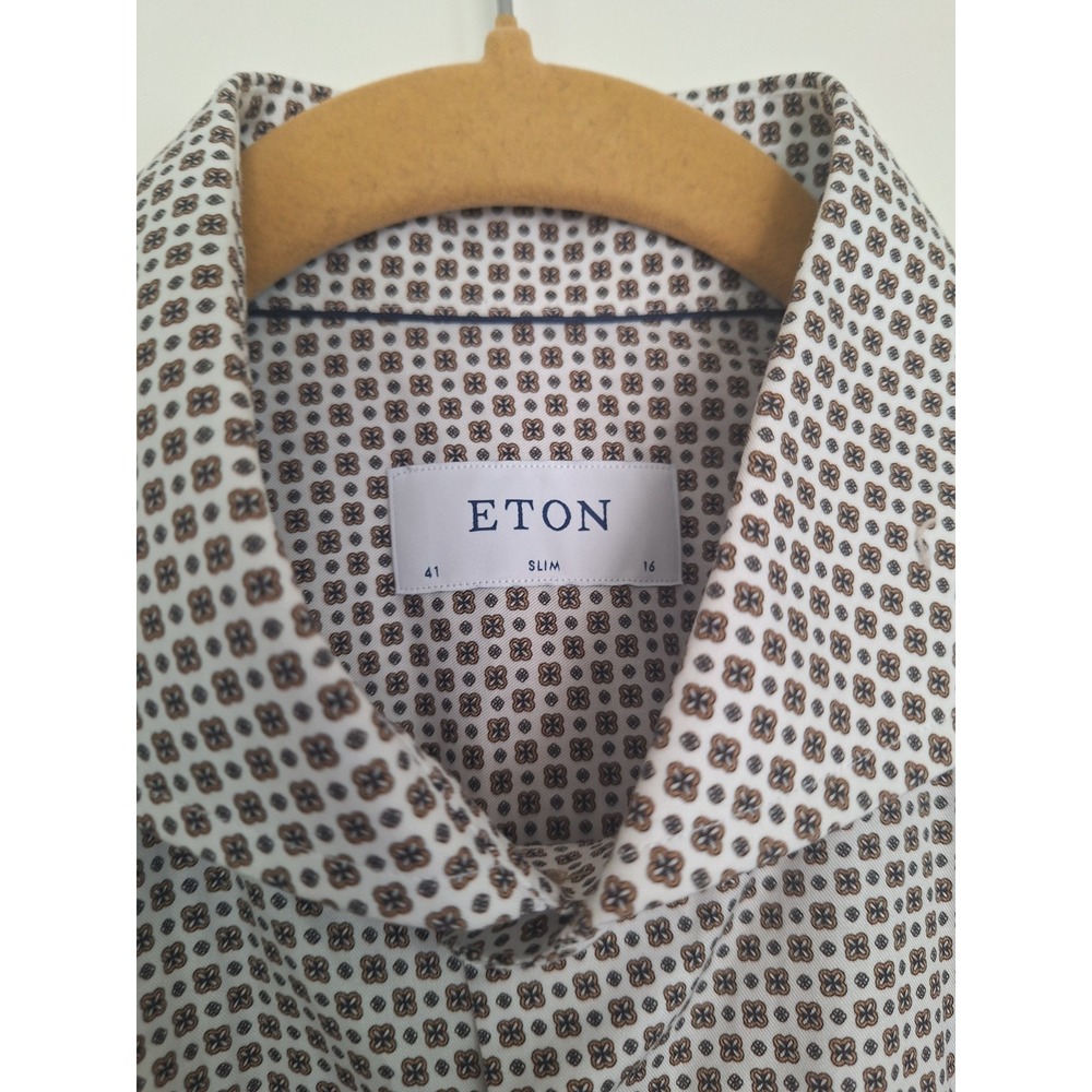 Eton Brown And White Patterned Button Down Shirt … - image 2